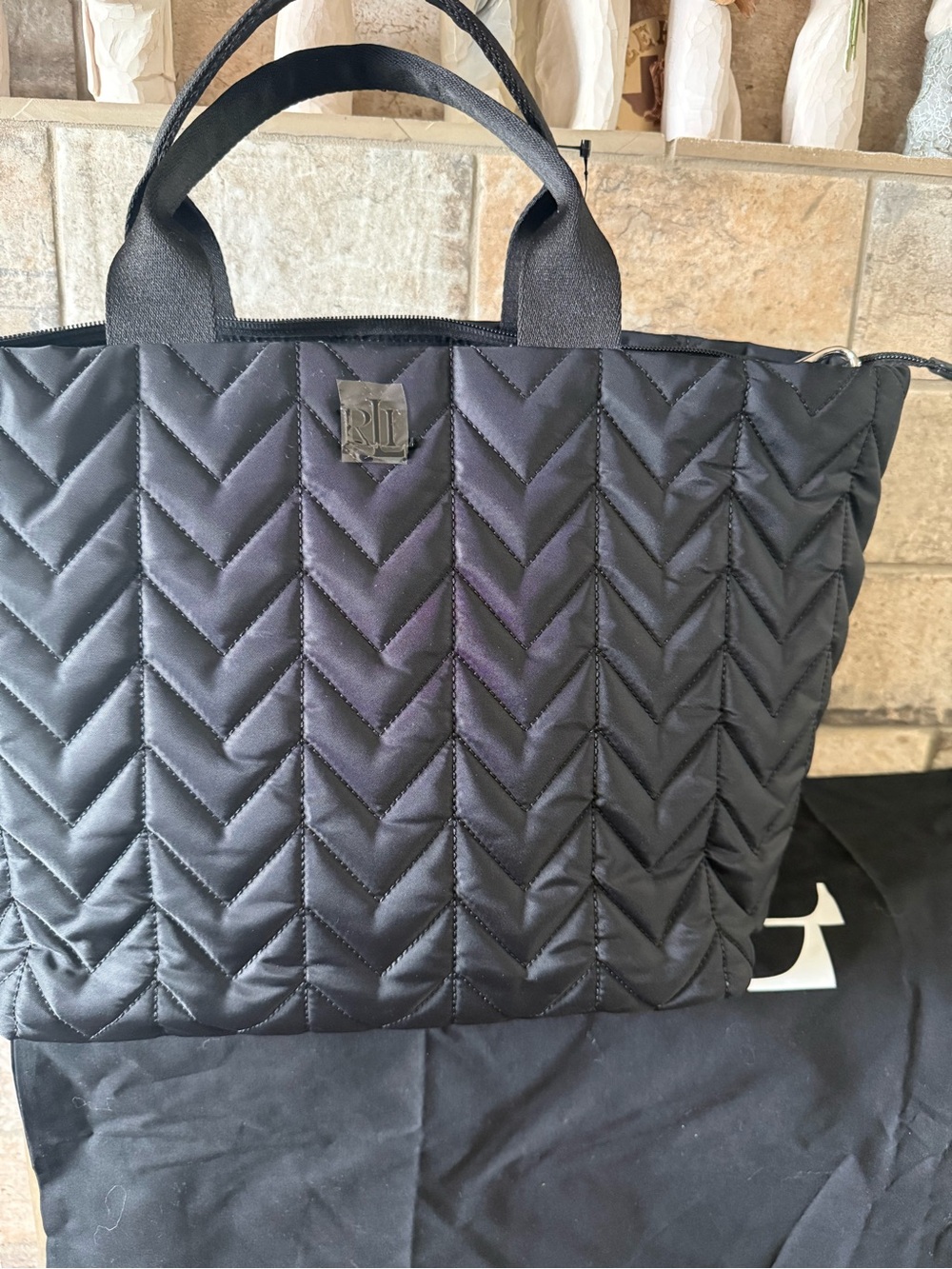 Ralph Lauren Quilted Black Chevron Tote